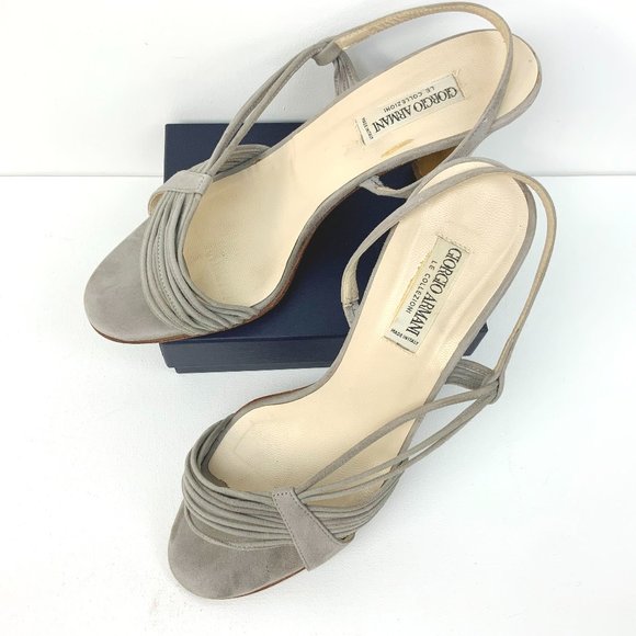 Vintage Giorgio Armani Gray Suede Strappy sandals Heels  Sz 39 (8) - Picture 1 of 16